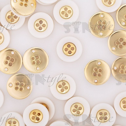 Пуговица пластиковая на черыре прокола, белая с золотом, 28L фото 4