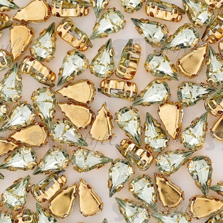 Стразы пришивные акриловые в цапах, форма капля, цвет золото+мятный, размер 6х10мм, 200 шт/уп. фото 3