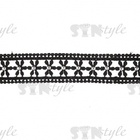 Кружево ажурное с клепками, ширина 25 мм, цвет черный, намотка 15 ярдов  фото 1