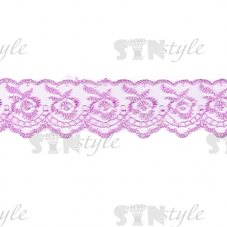 Кружево декоративное, нежная вышивка на тонкой капроновой основе, ширина 40 мм, цвет св. сиреневый (45), намотка 10 ярдов фото 1