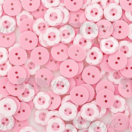 Пуговица пластиковая на два прокола "Цветок", розовая с белым, 20L фото 4