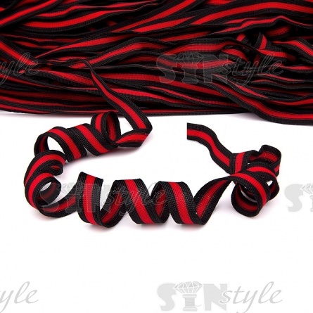 Тесьма трикотажная (лампасная), ширина 15 мм, цвет черный/красный, намотка 55 ярдов  фото 1