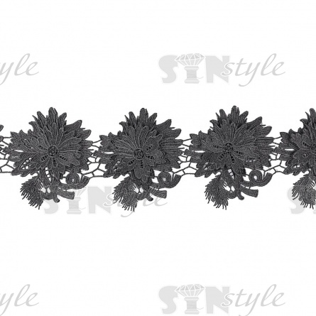 Объёмное цветочное кружево, ширина 120 мм, цвет черный, намотка 15 ярдов фото 1