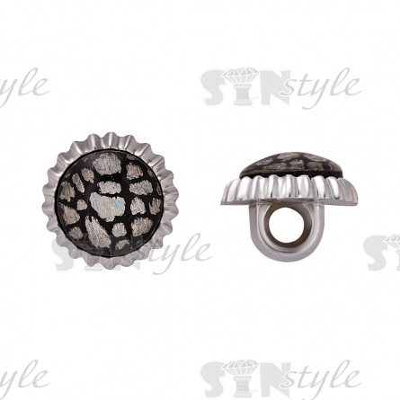 Пуговица пластиковая на ножке, размер 16L, цвет никель+серебряный+черный фото 1