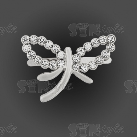 Брошь металлическая, крепление усики, размер 32 мм х 23 мм, цвет серебряный+белые стразы фото 1