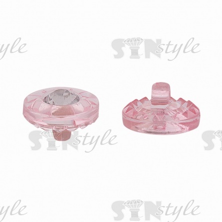 Пуговица пластиковая на ножке, круглая, розовая прозрачная с белой стразой в центре, 20L фото 2