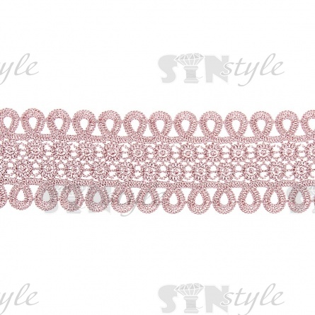 Кружево ажурное, нежная цветочная гирлянда с резным краем в виде петелек, ширина  60 мм, цвет грязно-розовый, намотка 10 ярдов  фото 1