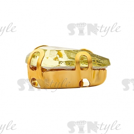 Стразы пришивные акриловые в цапах, форма капля, цвет золото+желто-зеленый, размер 6х10мм, 200 шт/уп. фото 2