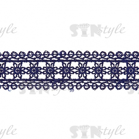 Кружево ажурное, нежная цветочная гирлянда с резным краем, ширина 30 мм, цвет темно-синий, намотка 10 ярдов фото 1
