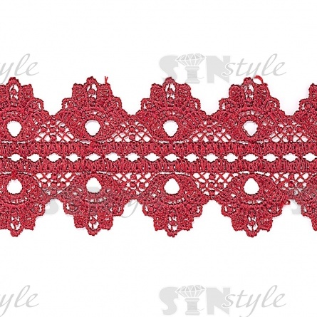 Кружево ажурное двустороннее, ширина 50 мм, цвет бордовый, намотка 15 ярдов фото 1