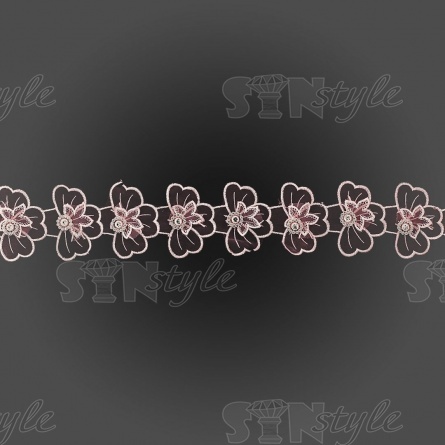 Кружево "Бантики" на капроновой ленте со стразами, ширина 65 мм, цвет розовый, намотка 15 ярдов фото 3