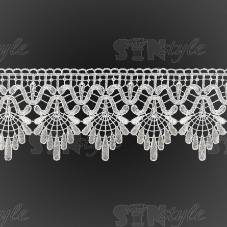 Кружево ажурное с причудливым орнаментом и фестонами по краю,  ширина 105 мм, цвет белый, намотка 15 ярдов фото 1