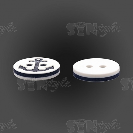 Пуговица пластиковая на два прокола, размер 20L, цвет белый/темно-синий фото 3