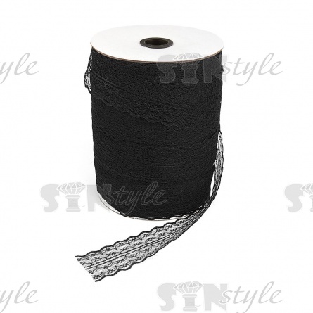 Кружево на сетке, ширина 45 мм, цвет черный, намотка 300 ярдов фото 1