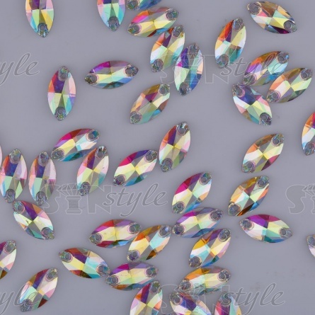 Стразы пришивные стеклянные, форма лодочка, цвет белый прозрачный радужный (голография), размер 13*7 мм фото 2