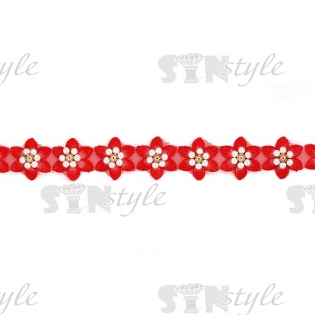 Кружево "Цветочки" на капроновой ленте, ширина 30 мм, цвет красный, намотка 20 ярдов фото 2