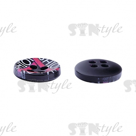 Пуговица пластиковая на четыре прокола, размер 18L, цвет черный/белый/малиновый фото 3