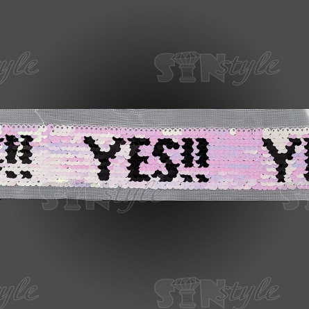 Тесьма на сетке, расшитая пайетками, ширина 42 мм, цвет розовый+черный, рулон 14 ярдов фото 1