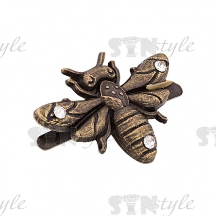 Брошь металлическая со стразами, крепление усики, размер 27х19 мм фото 2