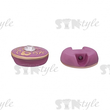 Пуговица пластиковая на полуножке, размер 20L, круглой формы, цвет грязно-розовый, золотой арнамент, белая страза фото 2