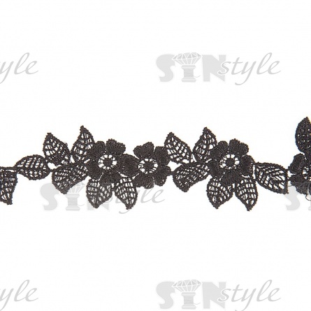 Кружево вязаное ажурное, ширина 30 мм, цвет черный, намотка 15 ярдов фото 2