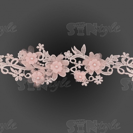 Кружево "Цветочное", цветочная воздушная гирлянда с бусиной в центре каждого цветка, ширина 85 мм, цвет старо-розовый, намотка 10 ярдов фото 1