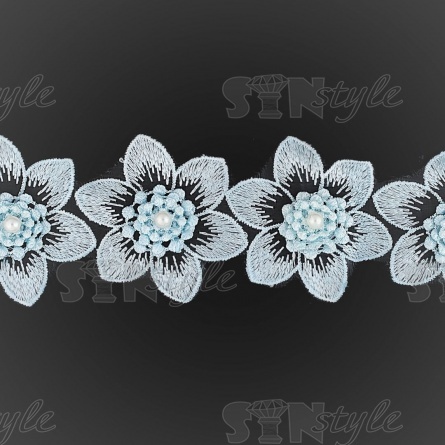 Цветочки из капроновой ленты, ширина 60 мм, намотка 20 ярдов, цвет голубой (№15)  фото 3