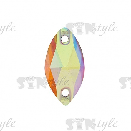 Стразы пришивные стеклянные, форма лодочка, цвет белый прозрачный радужный (голография), размер 13*7 мм фото 1