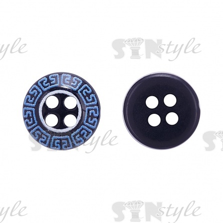 Пуговица пластиковая на четыре прокола, размер 18L, цвет черный/синий фото 1