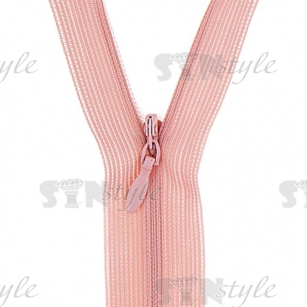 Молния спираль, тип 3, потайная, неразъемная, основа капрон, длина 50 см, цвет 344 (бежево-розовый), бегунок цвета основы фото 3