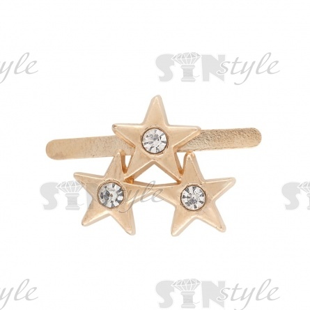 Брошь металлическая  со стразами, крепление усики, цвет золото+белые стразы, размер 17х14 мм фото 1