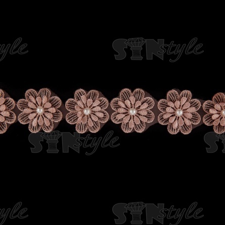 Цветочки из капроновой ленты, ширина 55 мм, намотка 20 ярдов, цвет капучино (№ 17)+белые бусины фото 2