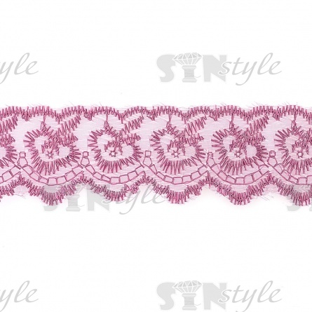 Кружево декоративное, нежная вышивка на тонкой капроновой основе, ширина 40 мм, цвет грязно-розовый (171), намотка 10 ярдов фото 1