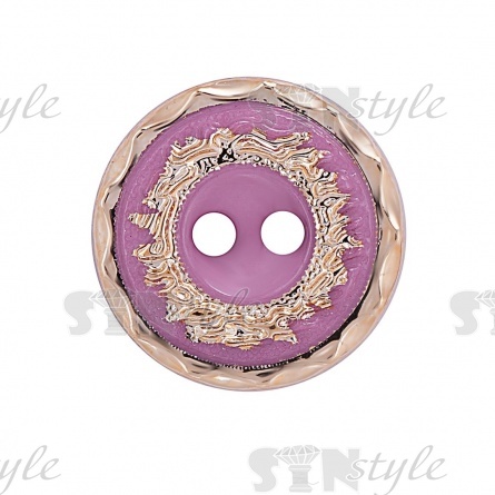 Пуговица пластиковая на два прокола, размер 20L, цвет золотой/сиреневый фото 2