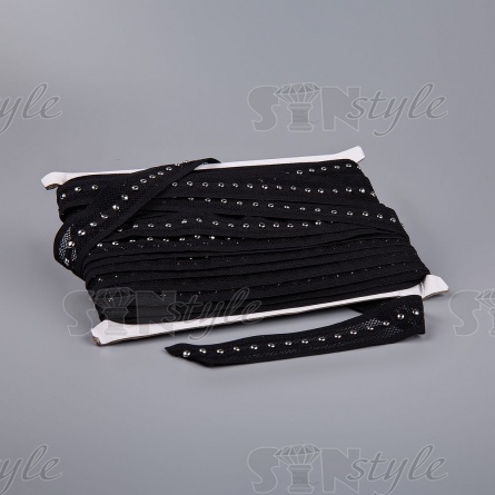 Тесьма отделочная эластичная с клепками, цвет черный, ширина 25 мм, намотка 15 ярдов  фото 3