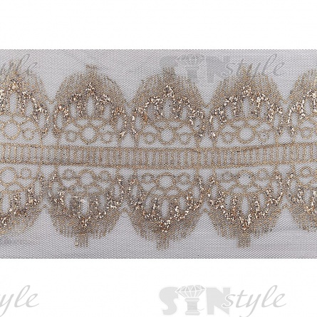 Кружево на черной сетке с золотым глиттером, ширина 170 мм, намотка 15 ярдов фото 1