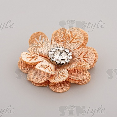 Цветочки декоративные со стразами, цвет персиковый, диаметр 28 мм,  фото 2