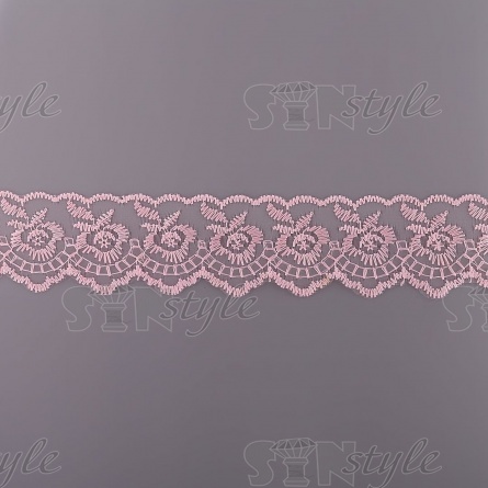 Кружево декоративное, нежная вышивка на тонкой капроновой основе, ширина 40 мм, цвет розовый (66), намотка 10 ярдов фото 2