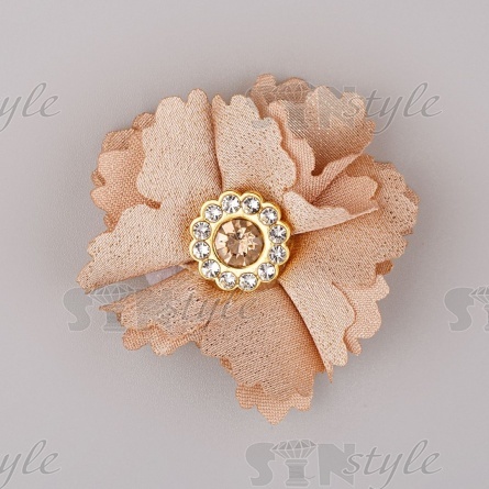 Цветочки декоративные со стразами, цвет бежевый, диаметр 35 мм,  фото 1