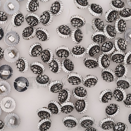 Пуговица пластиковая на ножке, размер 16L, цвет никель+серебряный+черный фото 2