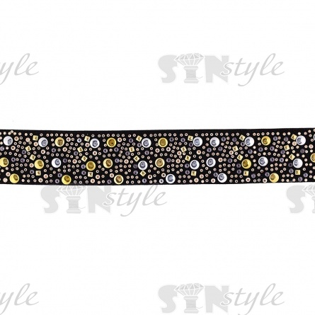 Резинка декоративная, ширина 35 мм, цвет черный+золото+серебро, намотка 47 ярдов фото 3