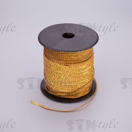 Пайетки на нитке, d=3 мм, цвет золотой радужный-голография фото 2