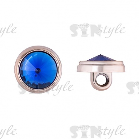 Пуговица пластиковая на ножке, круглая, золотая основа с синим кристалом, 20L фото 1