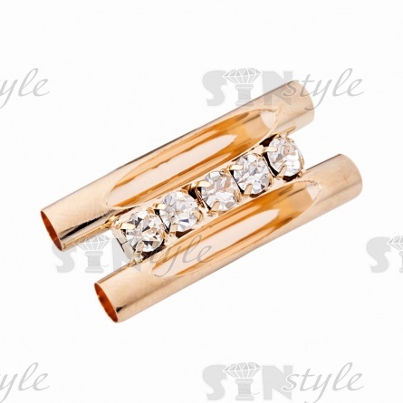 Пряжка декоративная металлическая со стразами, цвет золото+белые стразы, размер 33*13 мм фото 2