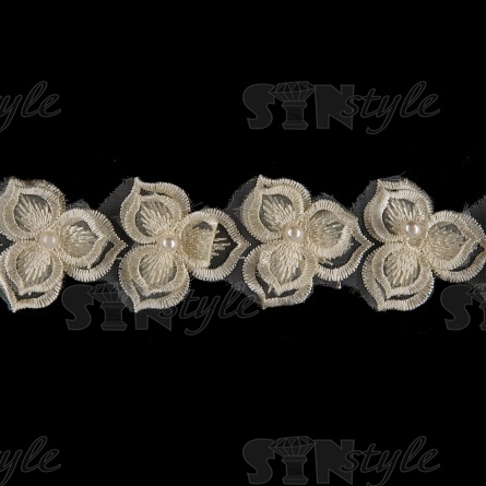 Цветочки из капроновой ленты, ширина 40 мм, намотка 20 ярдов, цвет шампань+белый, № 21 фото 2