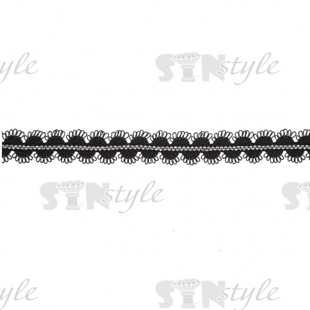 Кружево ажурное, декорированное металлической цепочкой, ширина 15 мм, цвет черный, намотка 15 ярдов  фото 2