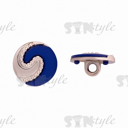 Пуговица пластиковая на ножке, круглая, золотая основа с синей вставкой, 28L фото 1