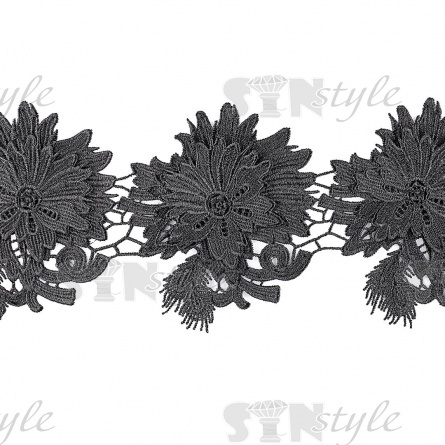 Объёмное цветочное кружево, ширина 120 мм, цвет черный, намотка 15 ярдов фото 2