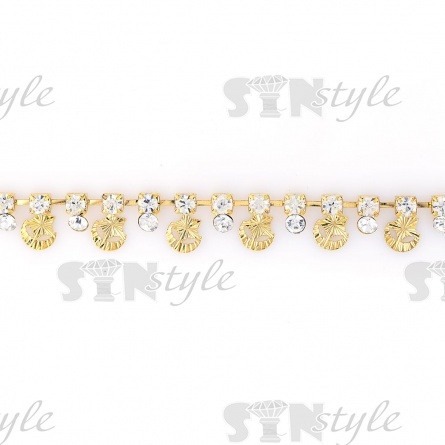 Цепочка декоративная металлическая со стразами, цвет золото+белые стразы, ширина 15 мм, намотка 5у фото 1