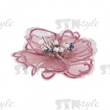 Аппликация с элементами из бисера и страз, цвет грязно-розовый, диамерт 70 мм фото 2